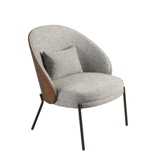[5184] Fauteuil in grijs en walnoot stof